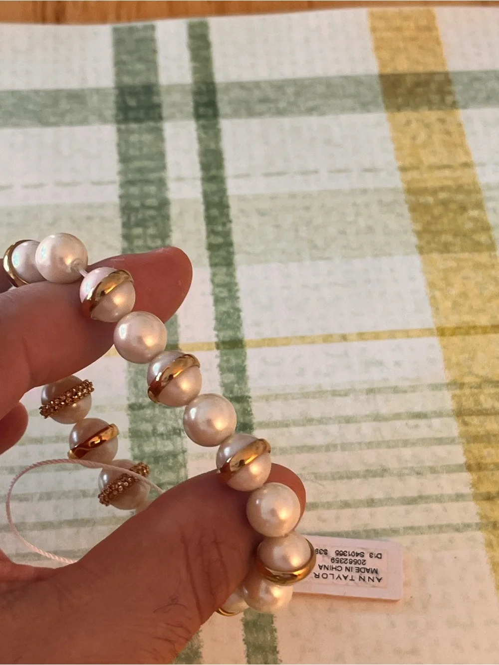 Ann Taylor Pearl & Gold Bead Stretch Bracelet - Ivory/Gold